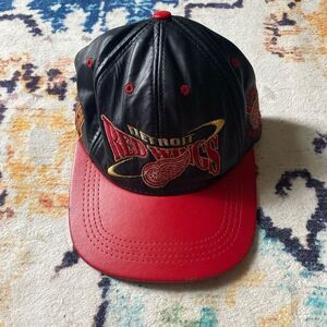 Vintage Detroit Red Wings Hat leather Streetwear 90s